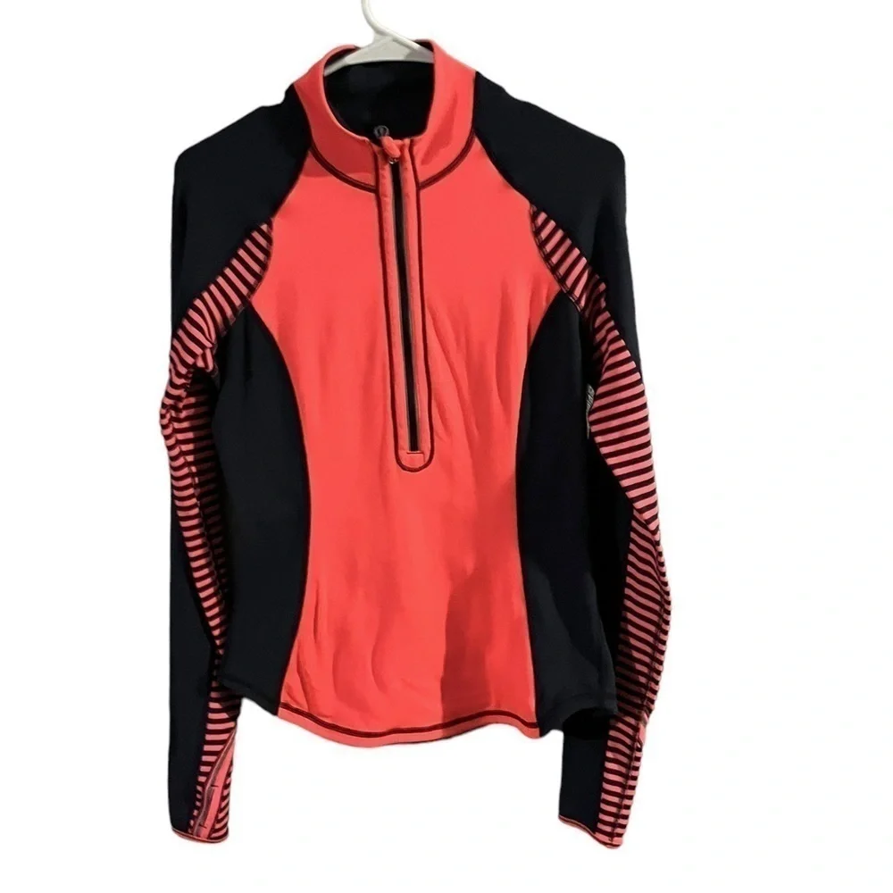 EUC Lululemon Run: U-Turn Pullover Light Flare Inkwell Classic Stripe Sz 6/8